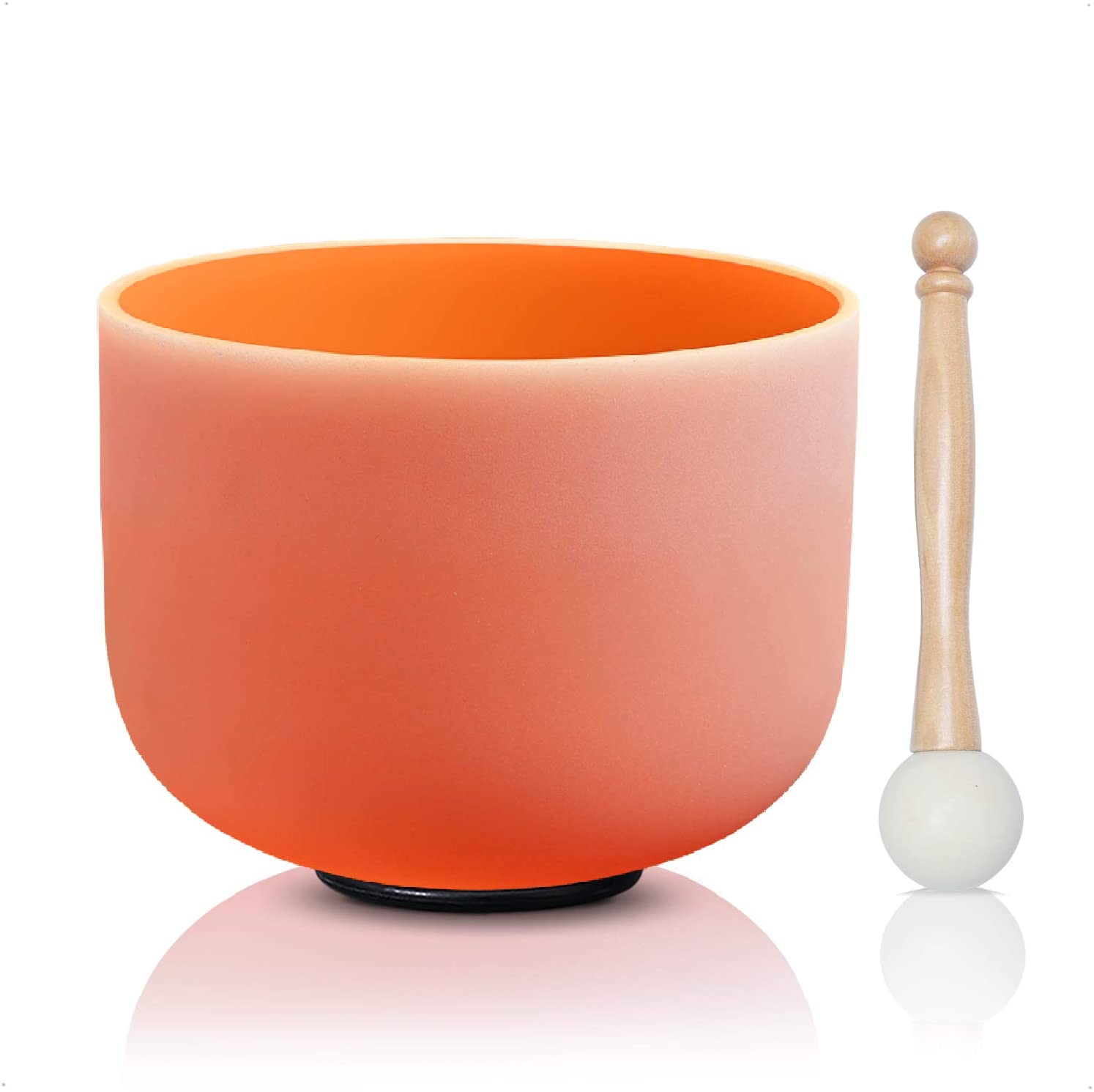 TAIFENG 8 Inch Quartz Crystal Singing Bowl | D Note, Sacral Chakra Frosted Finish | Includes Mallet & O-Ring